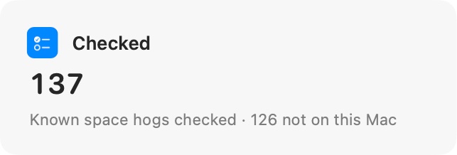Checked: 137 known space hogs checked.