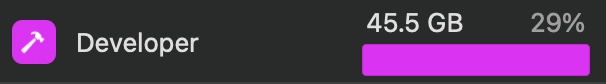 Developer storage category and measured size.