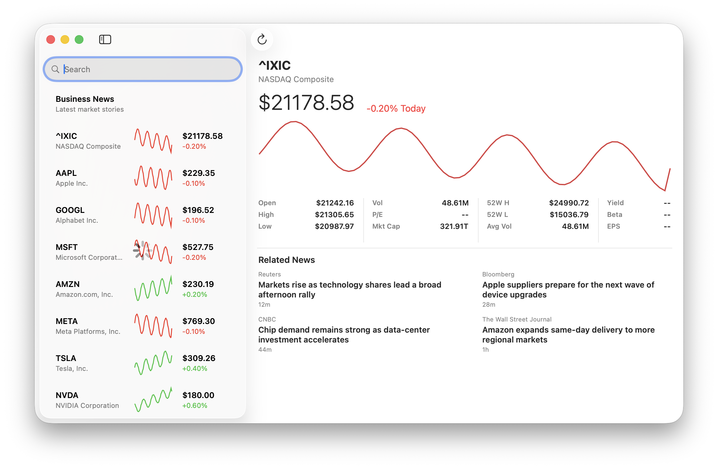 Stocks app example