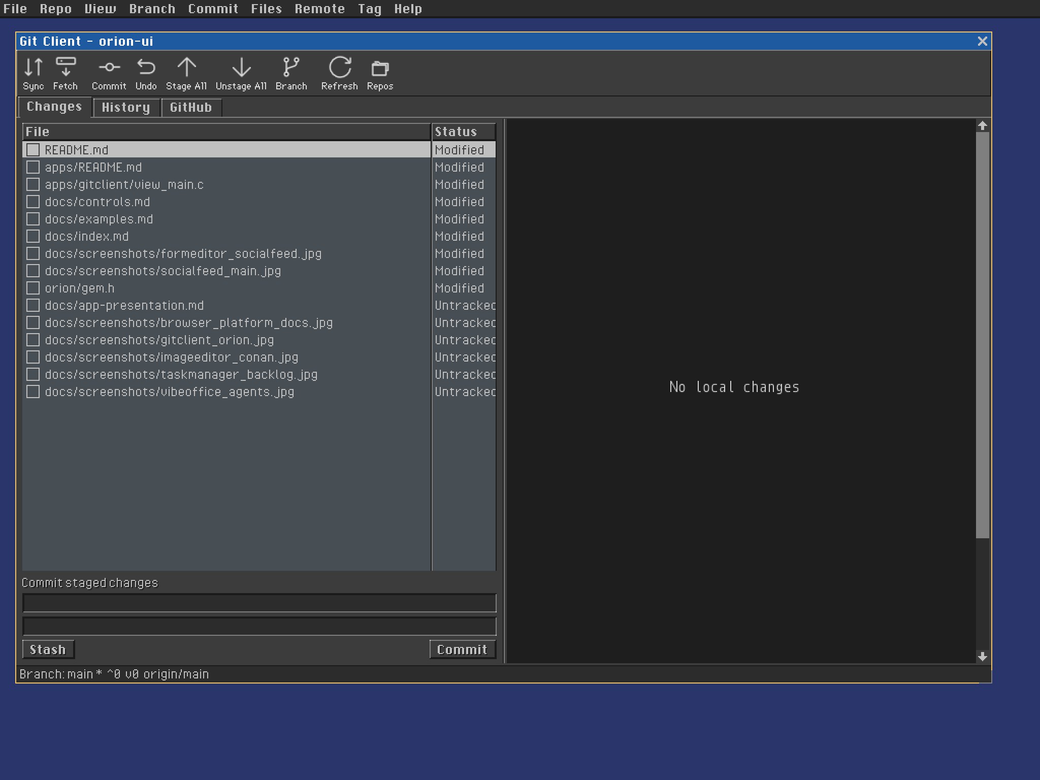 Git Client showing the Orion repository